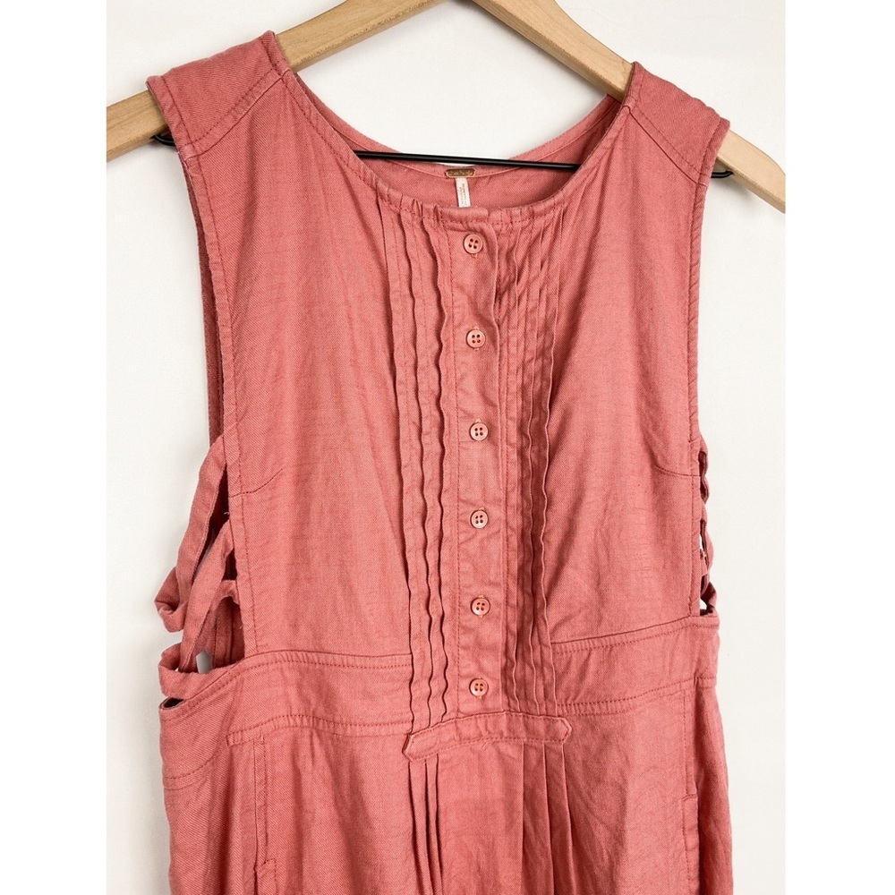 Free People Moonshine Linen Blend Sleeveless Pintuck Mini Dress, Salmon Pink - S - Picture 6 of 10